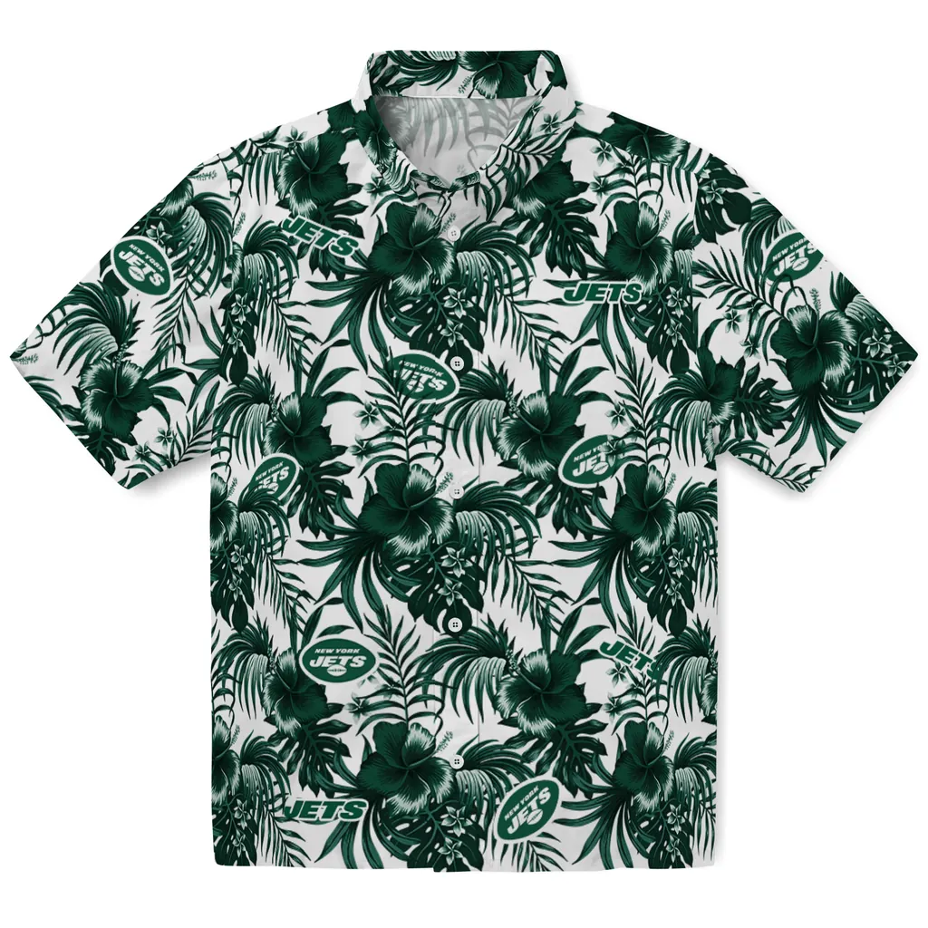 New York Jets Hawaiian Shirt - Hibiscus Exotic new york jets hibiscus exotic green hawaiian shirts best selling