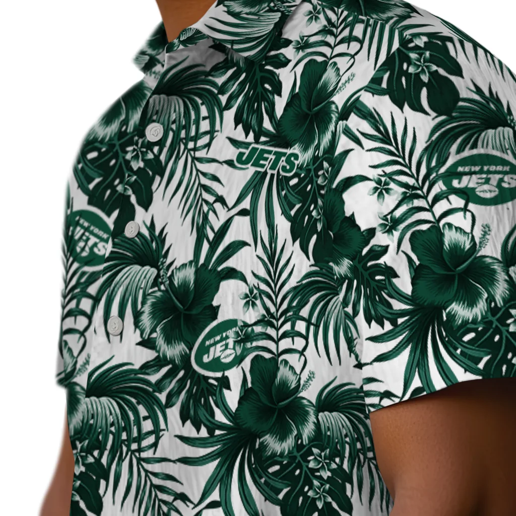New York Jets Hawaiian Shirt - Hibiscus Exotic new york jets hibiscus exotic green hawaiian shirts trendy