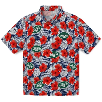 new york jets hibiscus fiesta red royal blue hawaiian shirts best selling