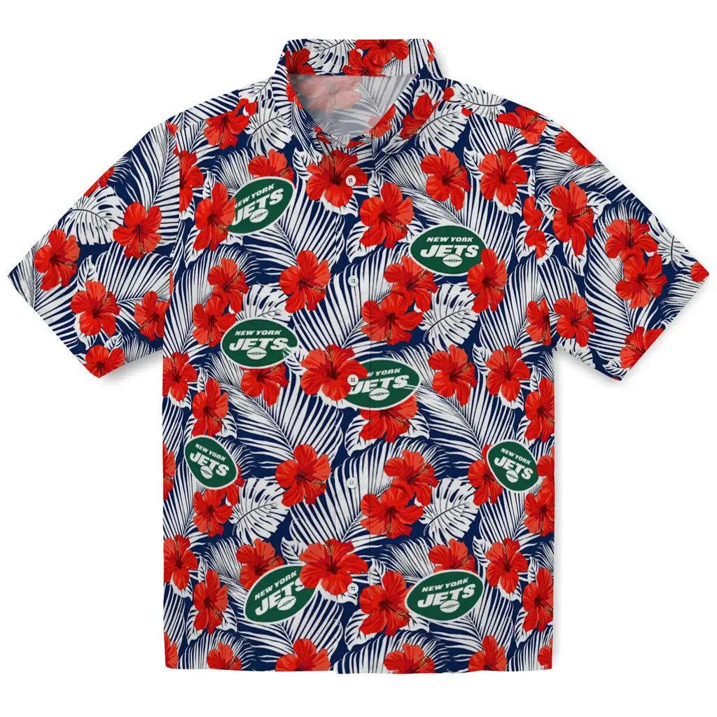 New York Jets Hawaiian Shirt - Hibiscus Fiesta new york jets hibiscus fiesta red royal blue hawaiian shirts best selling