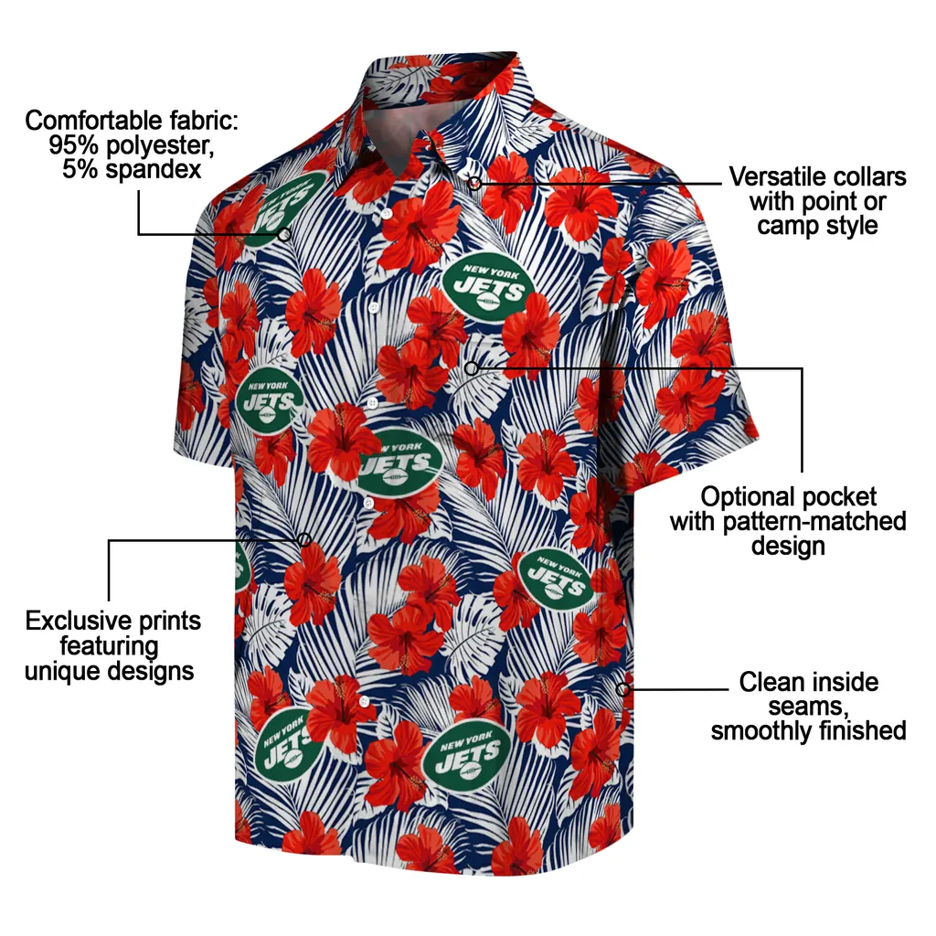 New York Jets Hawaiian Shirt - Hibiscus Fiesta new york jets hibiscus fiesta red royal blue hawaiian shirts new arrival