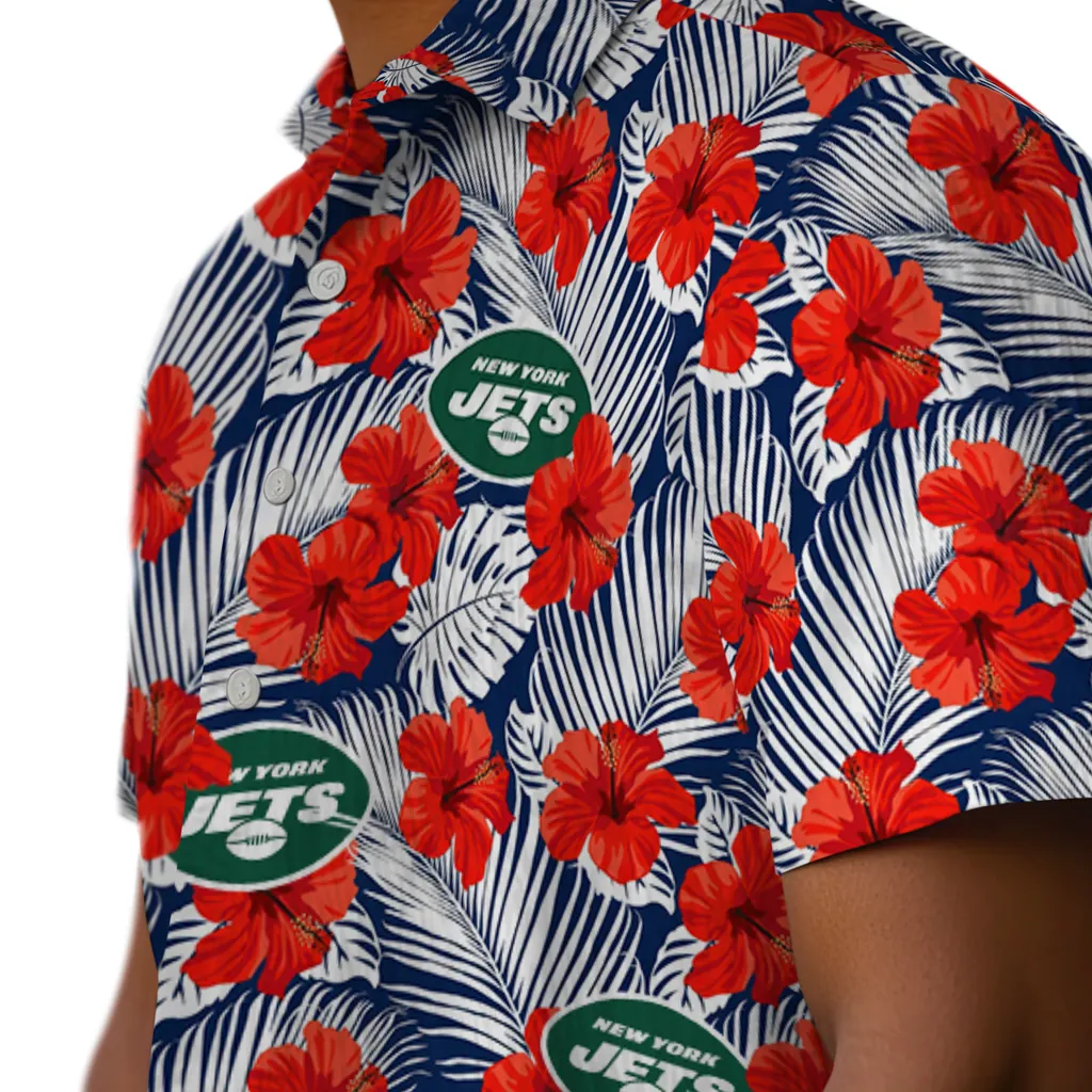 New York Jets Hawaiian Shirt - Hibiscus Fiesta new york jets hibiscus fiesta red royal blue hawaiian shirts trendy