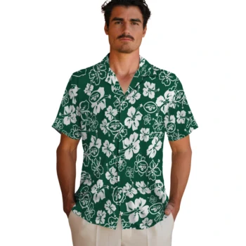 new york jets hibiscus bloom green hawaiian shirts fashion forward