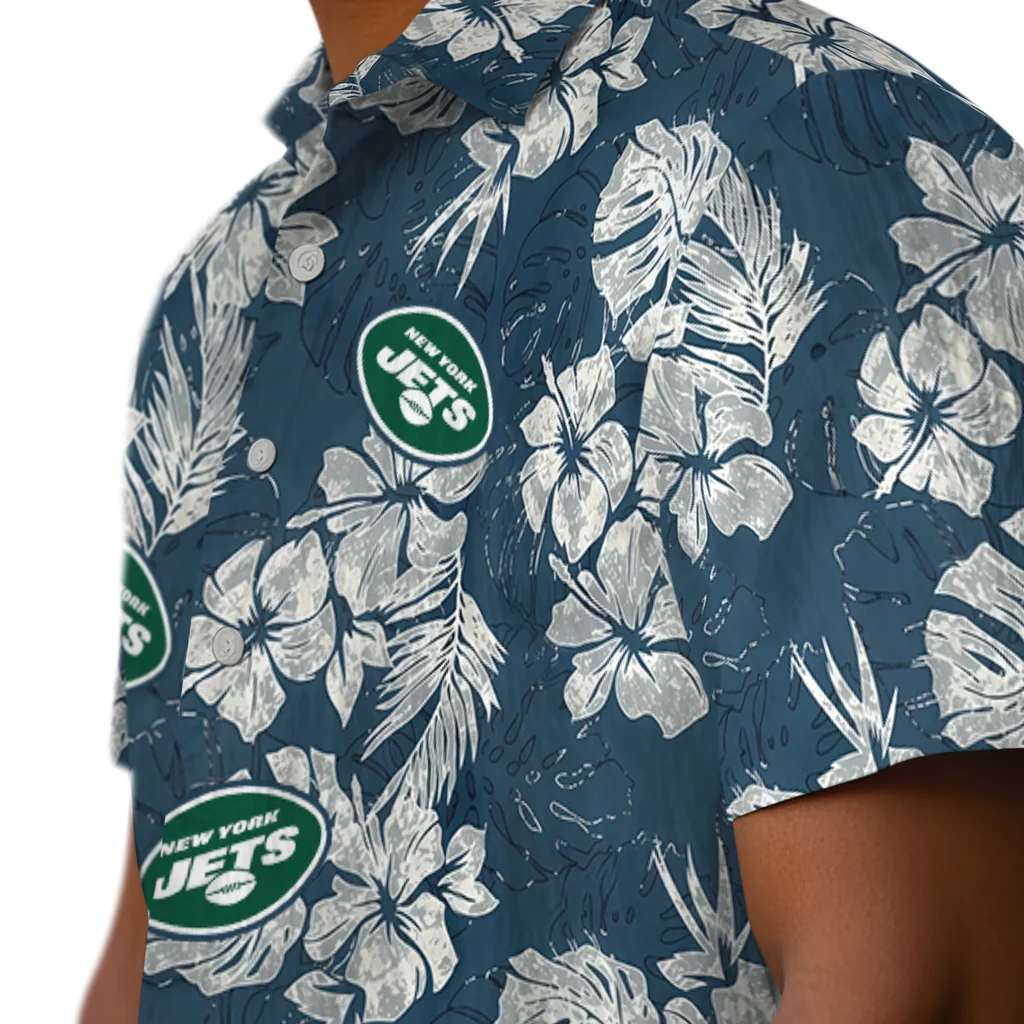 New York Jets Hawaiian Shirt - Hibiscus Flowers new york jets hibiscus flowers navy blue hawaiian shirts trendy