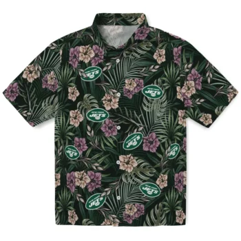 new york jets hibiscus leaves pattern green hawaiian shirts best selling