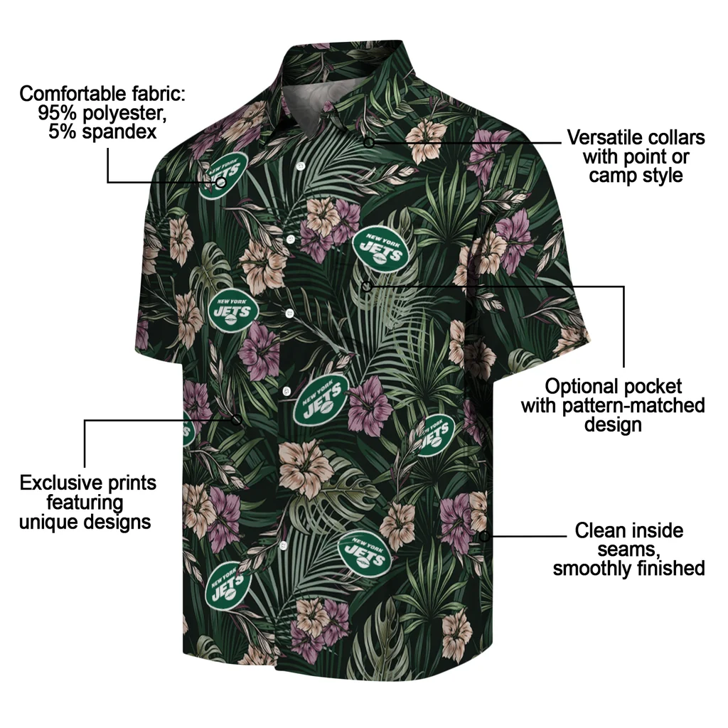 New York Jets Hawaiian Shirt - Hibiscus Leaves Pattern new york jets hibiscus leaves pattern green hawaiian shirts new arrival