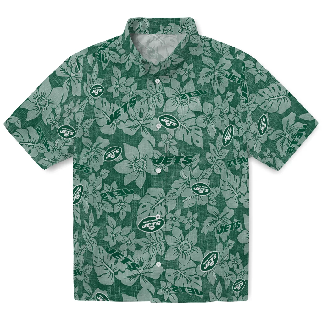 New York Jets Hawaiian Shirt - Hibiscus Oasis new york jets hibiscus oasis green hawaiian shirts best selling