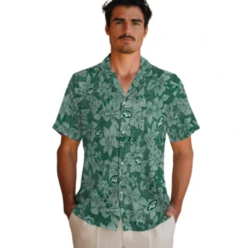 new york jets hibiscus oasis green hawaiian shirts fashion forward