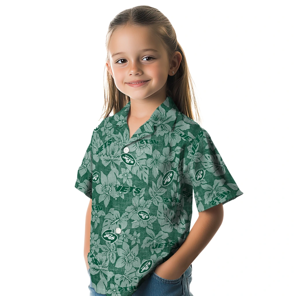 New York Jets Hawaiian Shirt - Hibiscus Oasis new york jets hibiscus oasis green hawaiian shirts premium grade