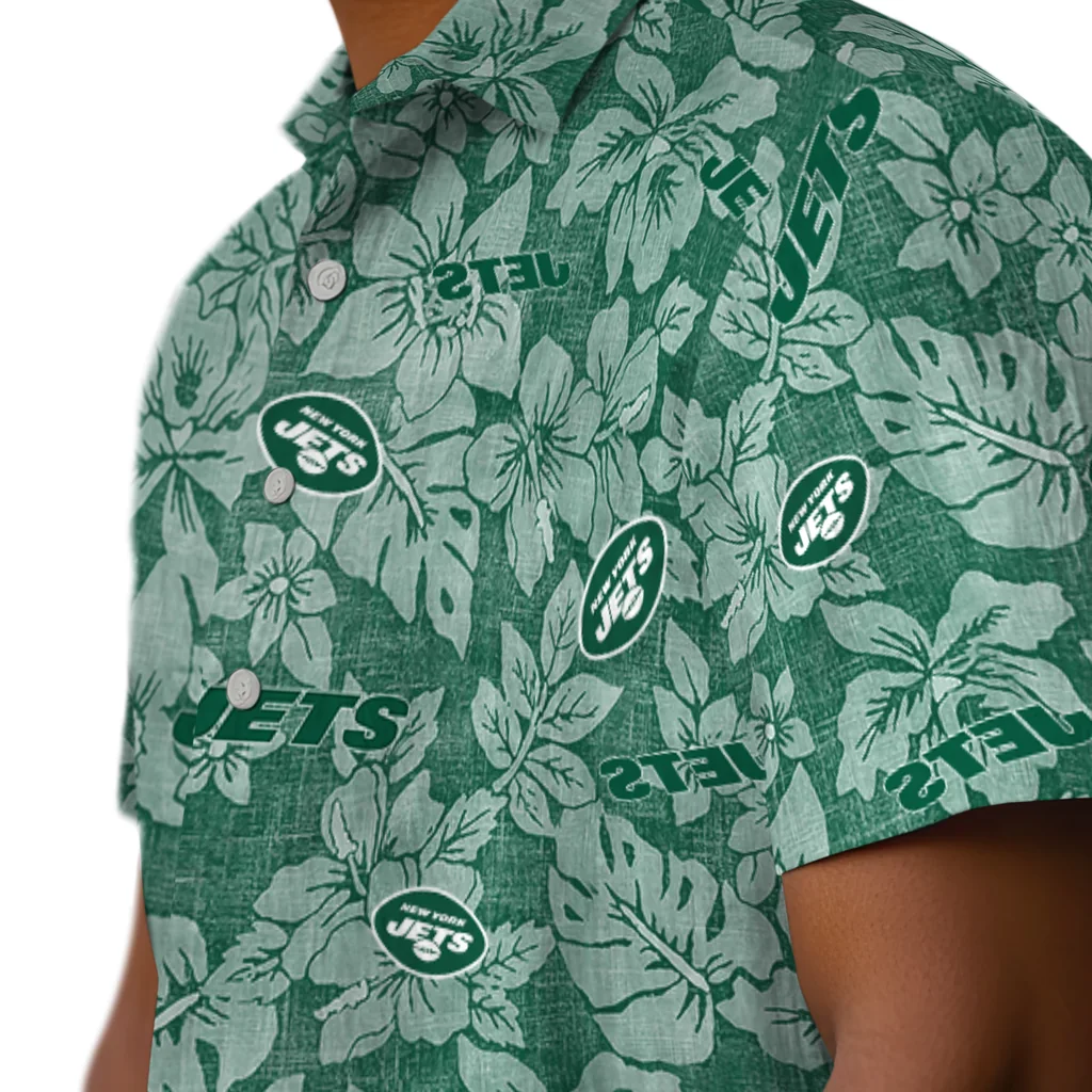 New York Jets Hawaiian Shirt - Hibiscus Oasis new york jets hibiscus oasis green hawaiian shirts trendy