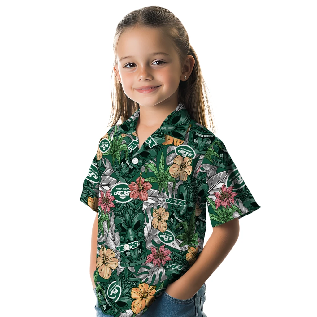 New York Jets Hawaiian Shirt - Hibiscus Tiki Jungle new york jets tiki jungle green hawaiian shirts premium grade