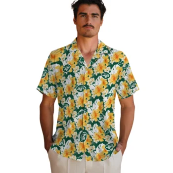 new york jets hibiscus tropics green yellow hawaiian shirts fashion forward