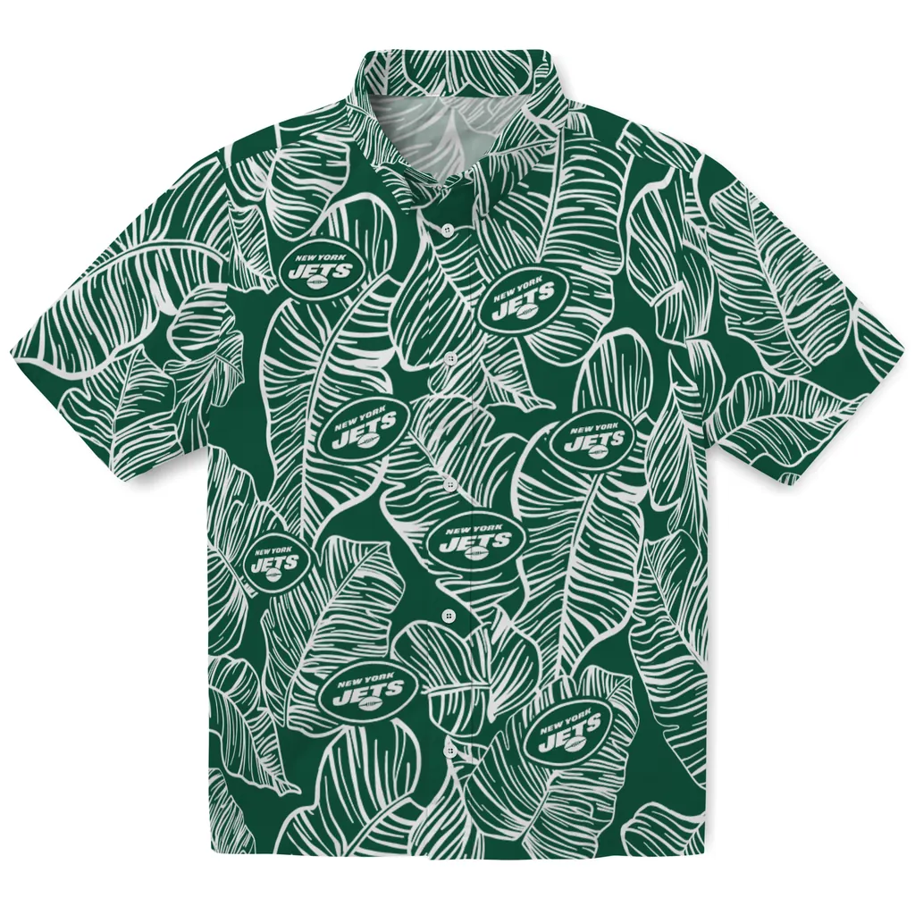 New York Jets Hawaiian Shirt - Leaf Outline new york jets leaf outline green hawaiian shirts best selling