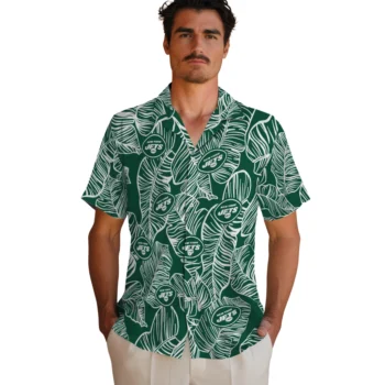 new york jets leaf outline green hawaiian shirts fashion forward