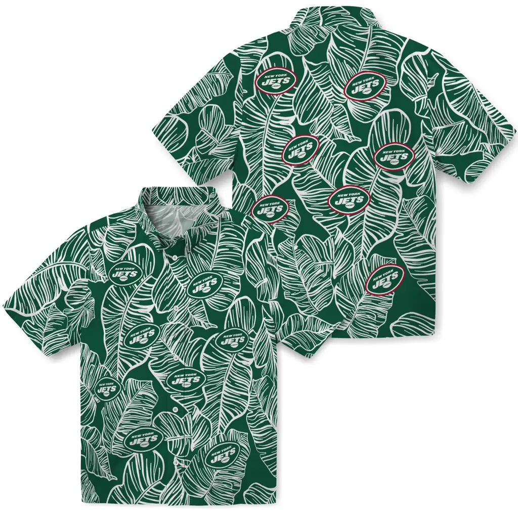 New York Jets Hawaiian Shirt - Leaf Outline new york jets leaf outline green hawaiian shirts high quality