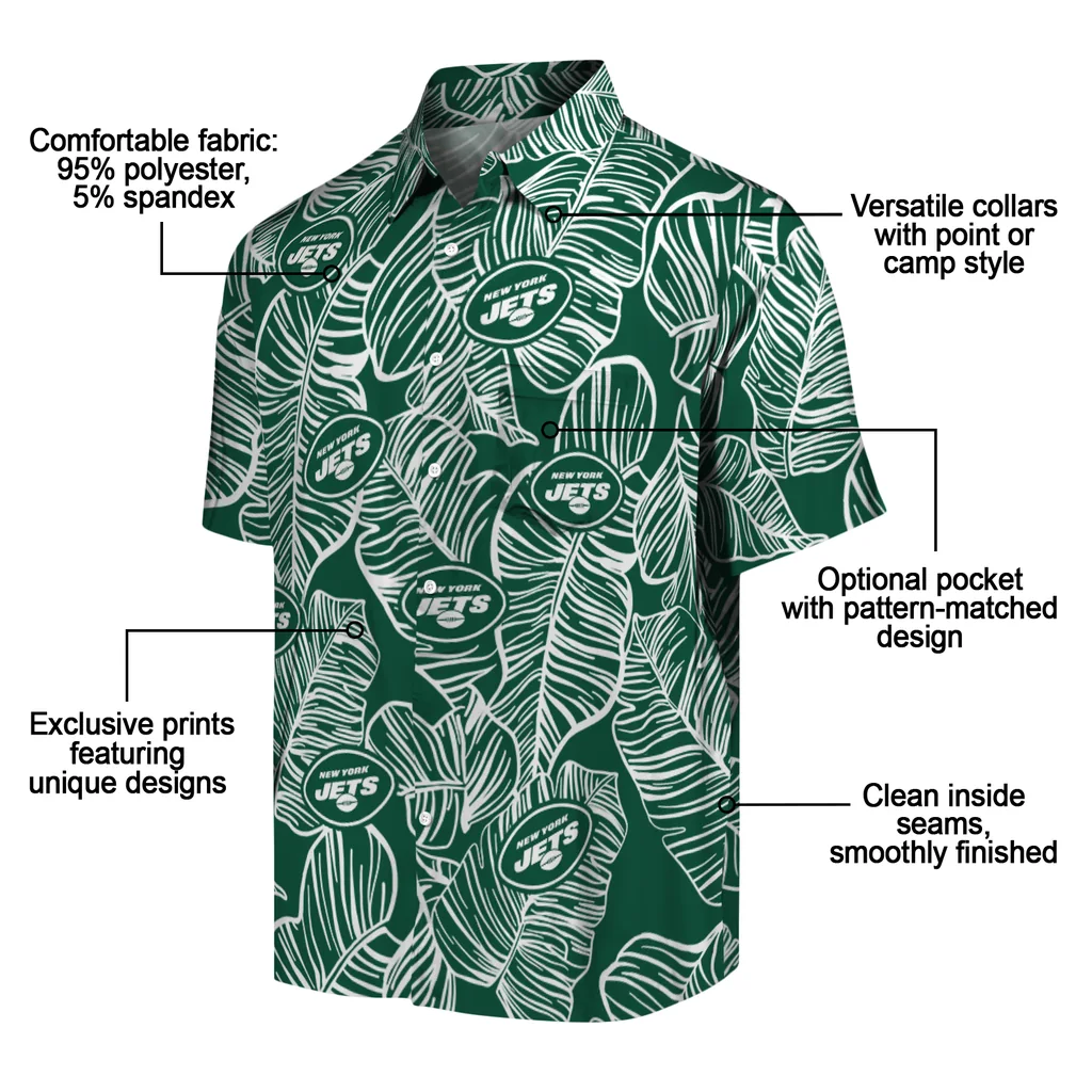 New York Jets Hawaiian Shirt - Leaf Outline new york jets leaf outline green hawaiian shirts new arrival