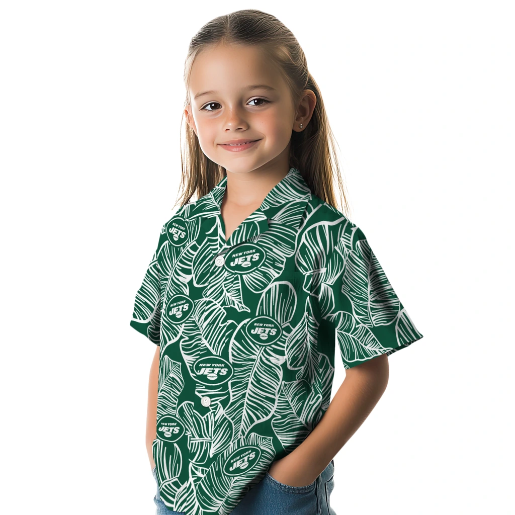 New York Jets Hawaiian Shirt - Leaf Outline new york jets leaf outline green hawaiian shirts premium grade