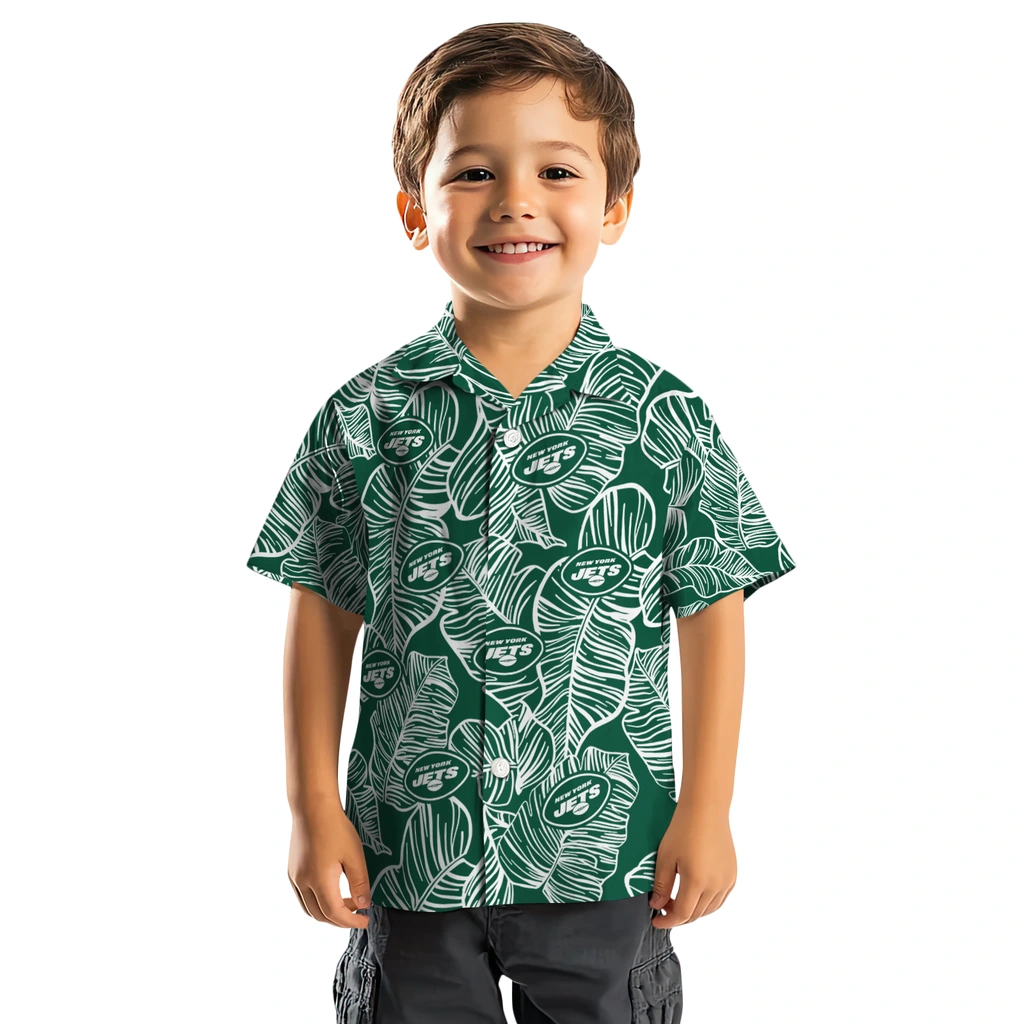 New York Jets Hawaiian Shirt - Leaf Outline new york jets leaf outline green hawaiian shirts top rated