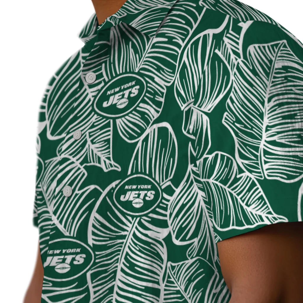 New York Jets Hawaiian Shirt - Leaf Outline new york jets leaf outline green hawaiian shirts trendy