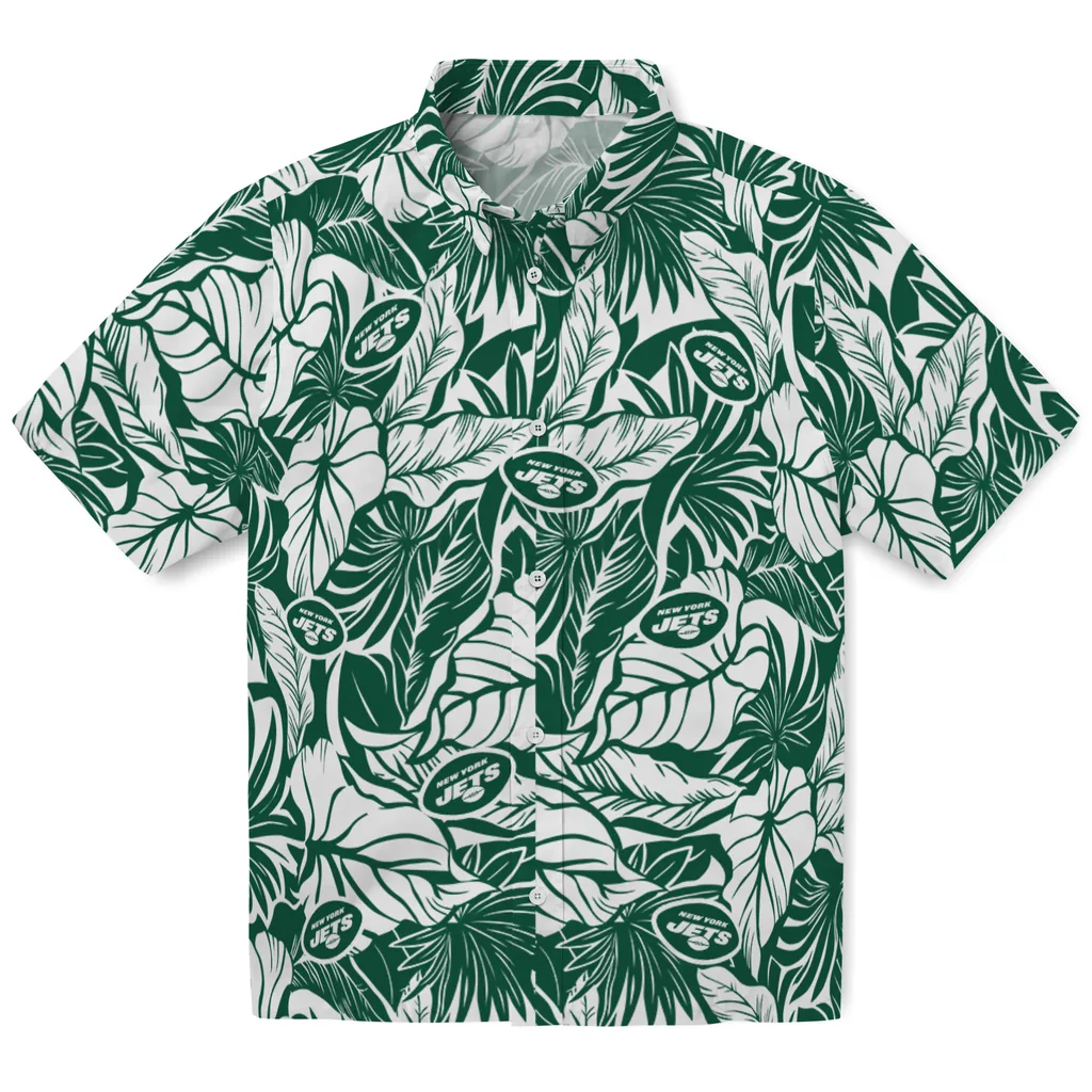 New York Jets Hawaiian Shirt - Monstera Layer new york jets monstera layer green hawaiian shirts best selling