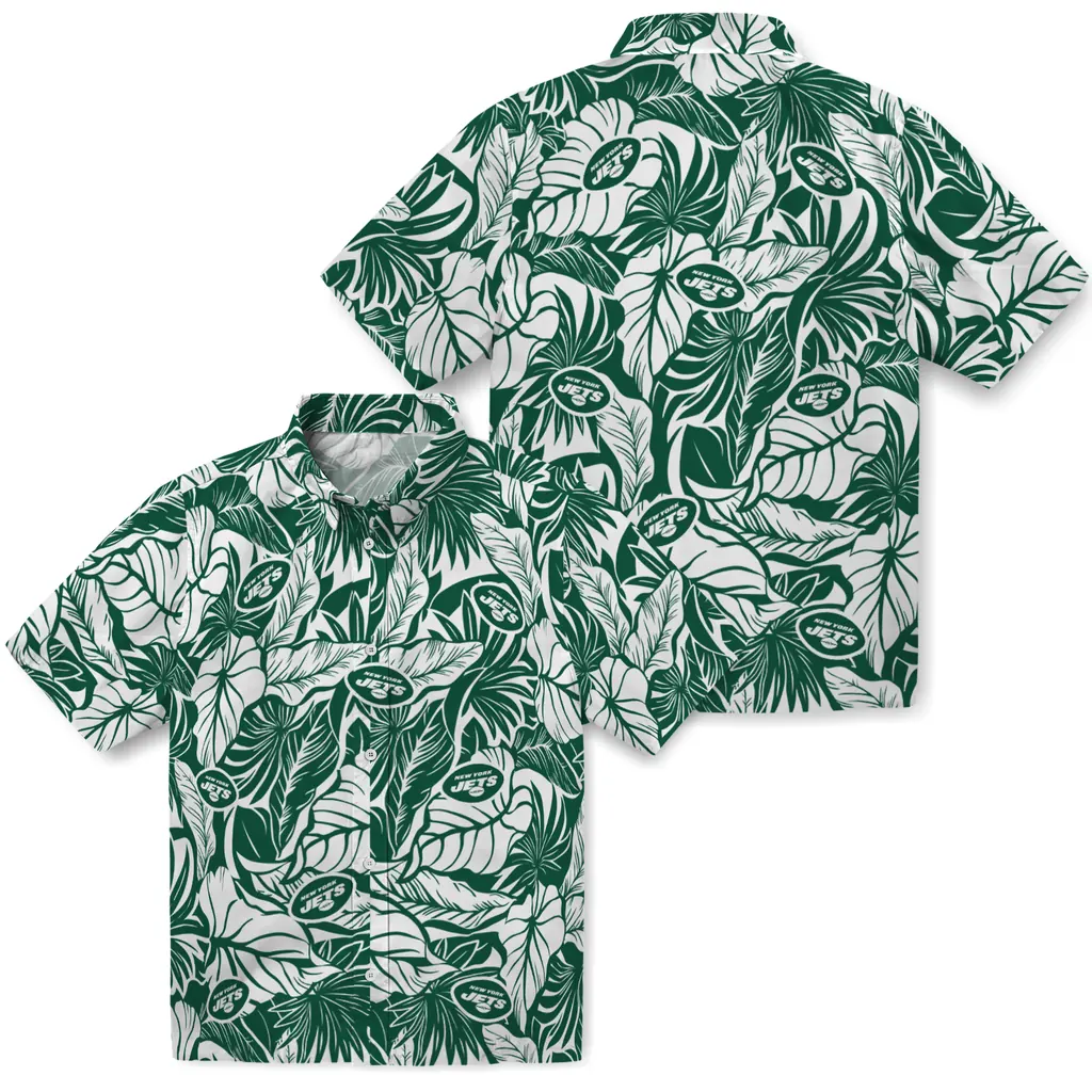 New York Jets Hawaiian Shirt - Monstera Layer new york jets monstera layer green hawaiian shirts high quality