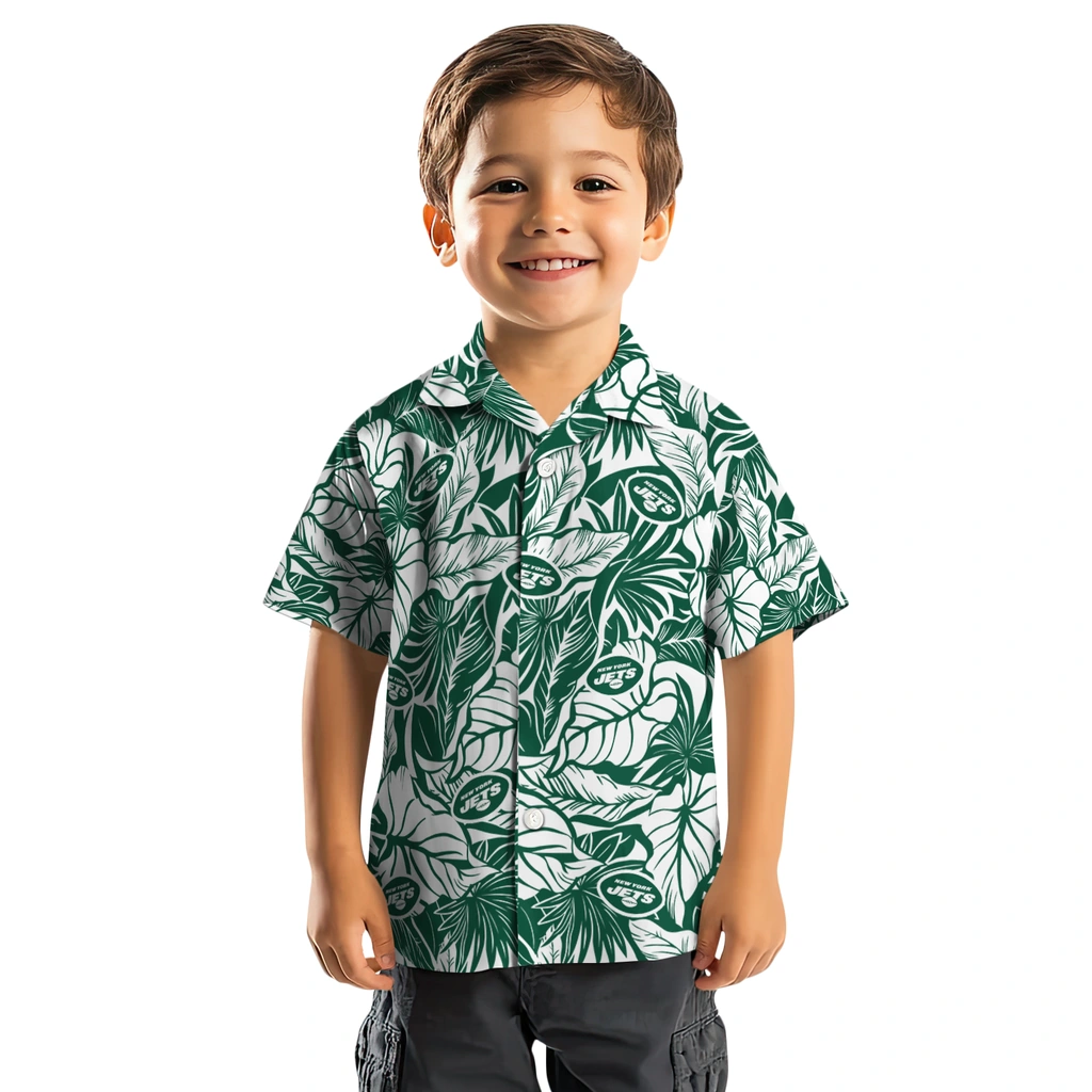 New York Jets Hawaiian Shirt - Monstera Layer new york jets monstera layer green hawaiian shirts top rated