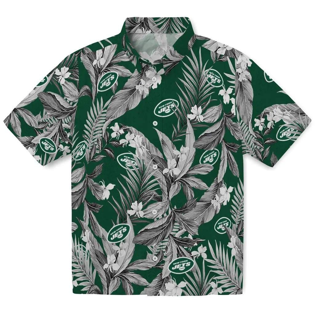 New York Jets Hawaiian Shirt - Palm Leaves new york jets palm leaves green hawaiian shirts best selling