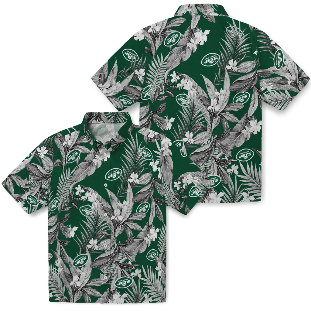 New York Jets Hawaiian Shirt - Palm Leaves new york jets palm leaves green hawaiian shirts high quality