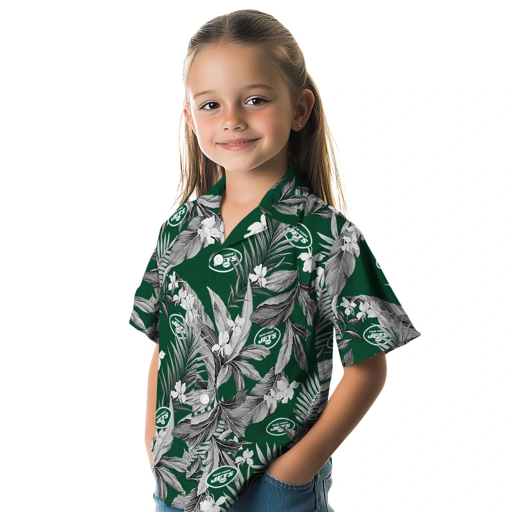 New York Jets Hawaiian Shirt - Palm Leaves new york jets palm leaves green hawaiian shirts premium grade