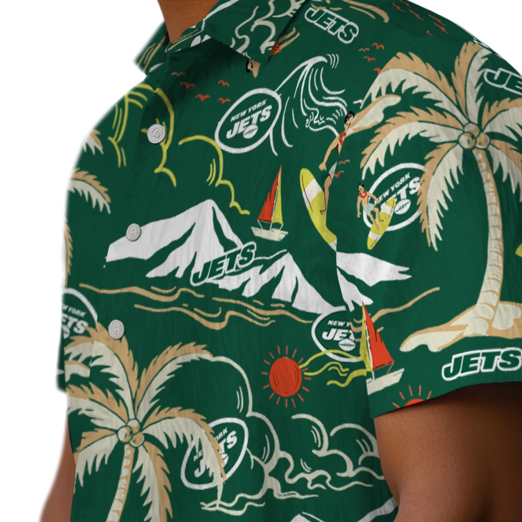 New York Jets Hawaiian Shirt - Palm Tree Island new york jets palm tree island green hawaiian shirts trendy