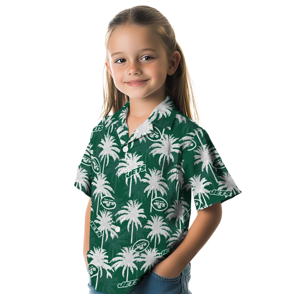 New York Jets Hawaiian Shirt - Palm Tree Motif new york jets palm grove green hawaiian shirts premium grade