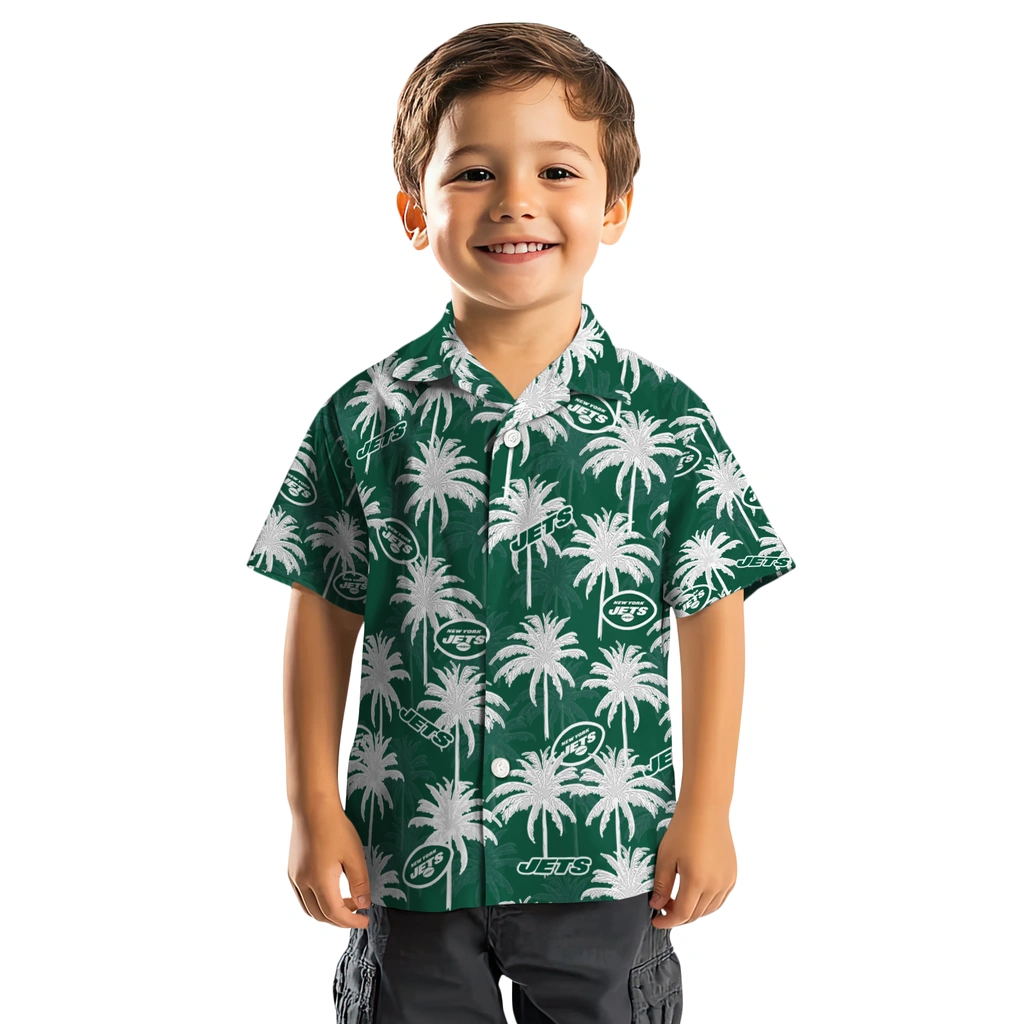 New York Jets Hawaiian Shirt - Palm Tree Motif new york jets palm grove green hawaiian shirts top rated
