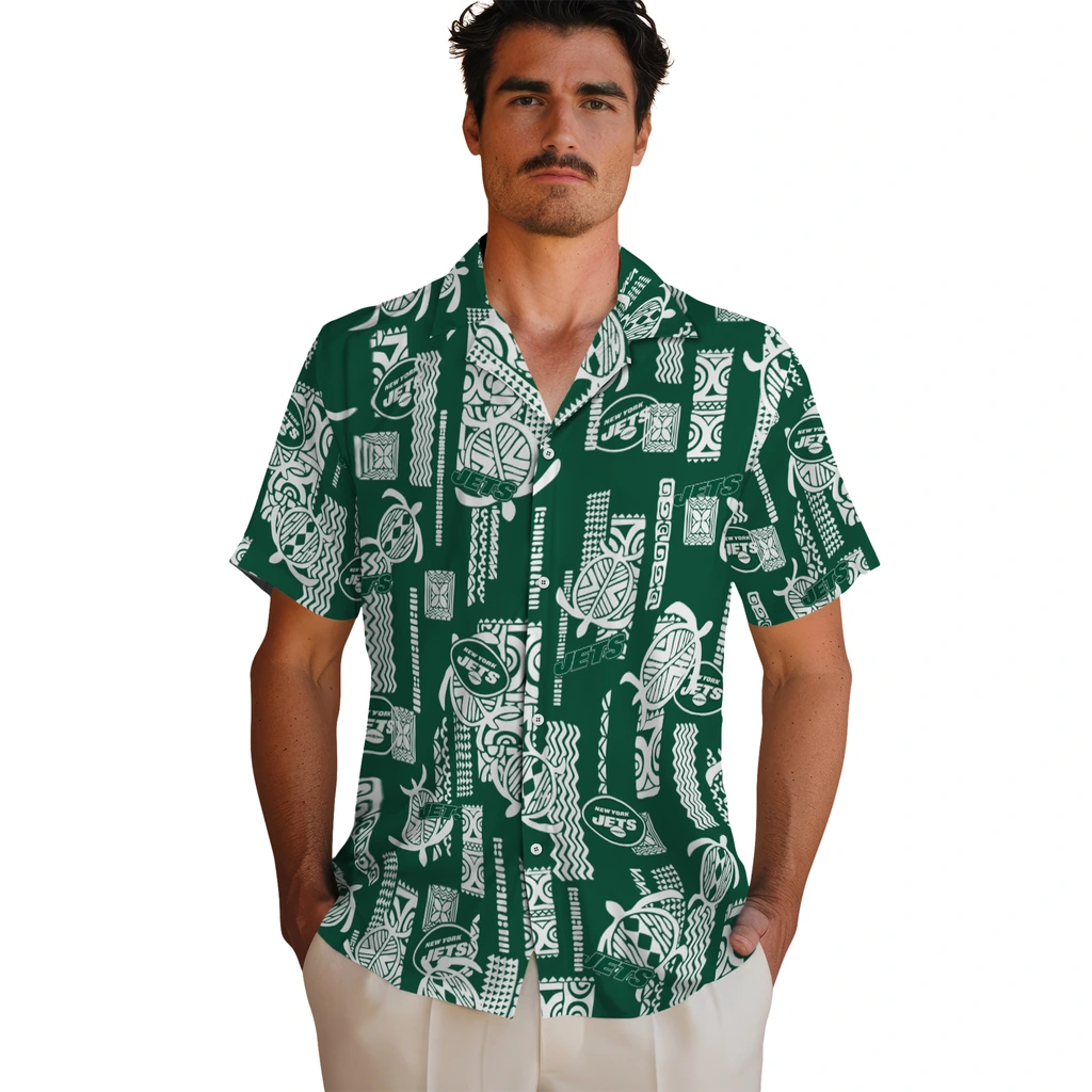 New York Jets Hawaiian Shirt - Turtle Lines new york jets turtle lines green hawaiian shirts fashion forward