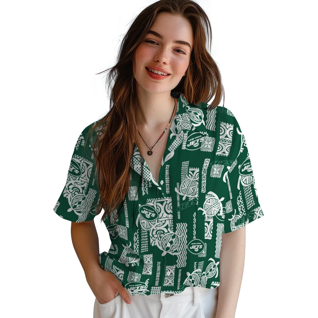 New York Jets Hawaiian Shirt - Turtle Lines new york jets turtle lines green hawaiian shirts latest model