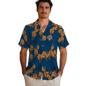 new york knicks hibiscus petals blue hawaiian shirts fashion forward