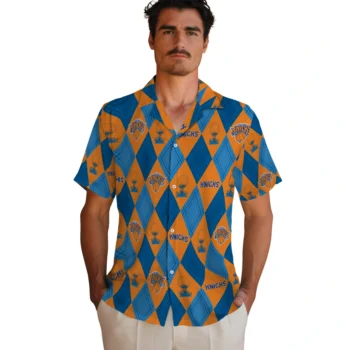 new york knicks balloon plaid blue hawaiian shirts fashion forward