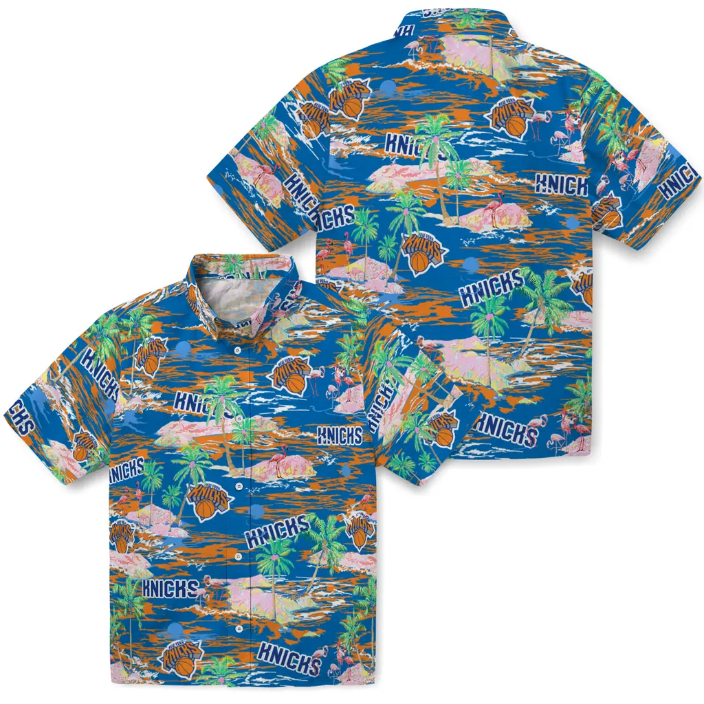 New York Knicks Hawaiian Shirt - Hawaii Island new york knicks flamingo retreat blue hawaiian shirts high quality