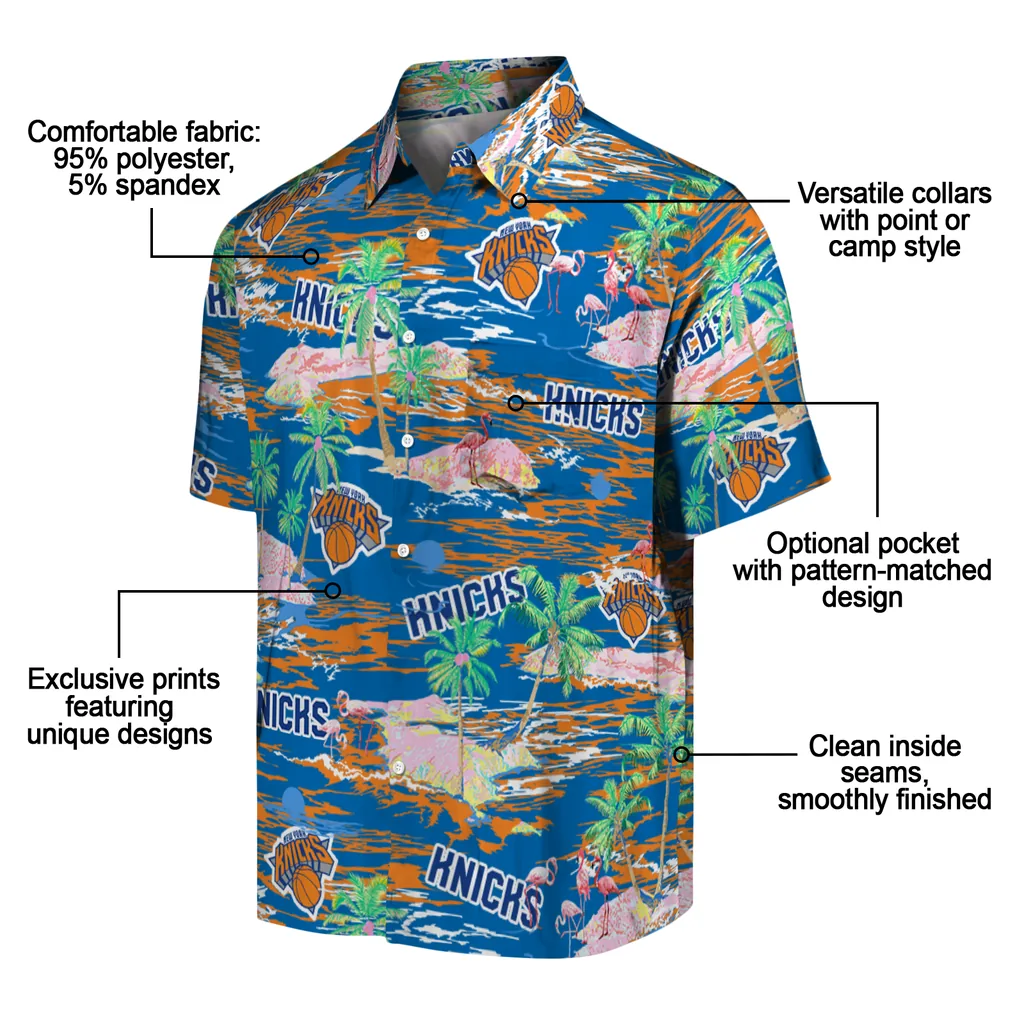 New York Knicks Hawaiian Shirt - Hawaii Island new york knicks flamingo retreat blue hawaiian shirts new arrival
