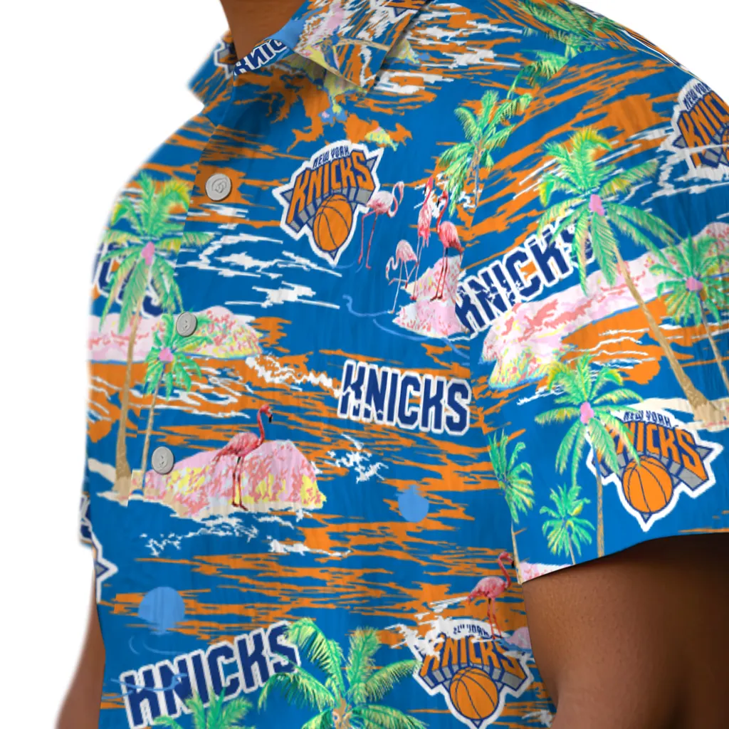 New York Knicks Hawaiian Shirt - Hawaii Island new york knicks flamingo retreat blue hawaiian shirts trendy