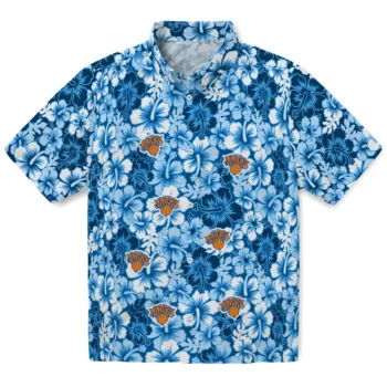 new york knicks hibiscus blooms blue hawaiian shirts best selling