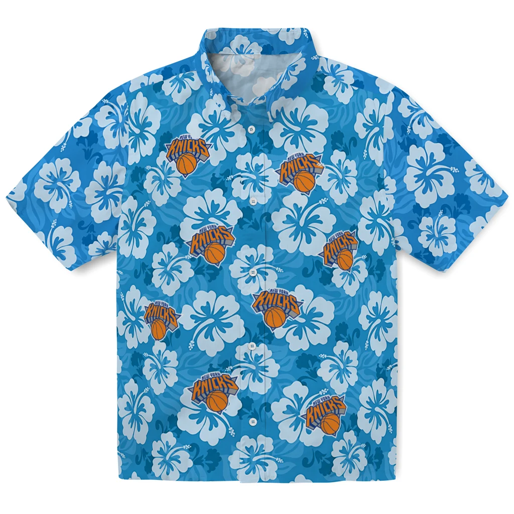 New York Knicks Hawaiian Shirt - Hibiscus Cluster new york knicks hibiscus cluster blue hawaiian shirts best selling
