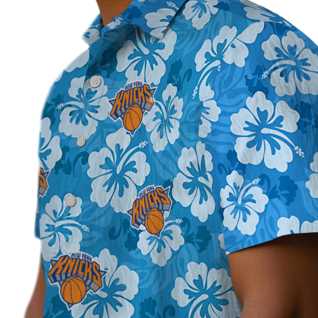 New York Knicks Hawaiian Shirt - Hibiscus Cluster new york knicks hibiscus cluster blue hawaiian shirts trendy