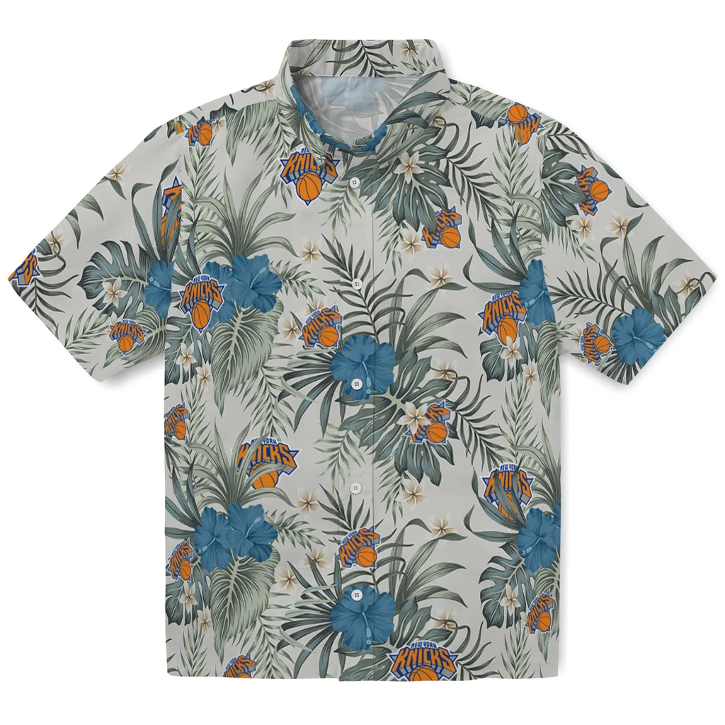 New York Knicks Hawaiian Shirt - Hibiscus Designs new york knicks hibiscus designs beige hawaiian shirts best selling