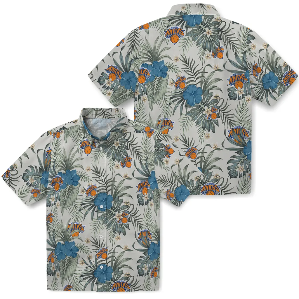 New York Knicks Hawaiian Shirt - Hibiscus Designs new york knicks hibiscus designs beige hawaiian shirts high quality