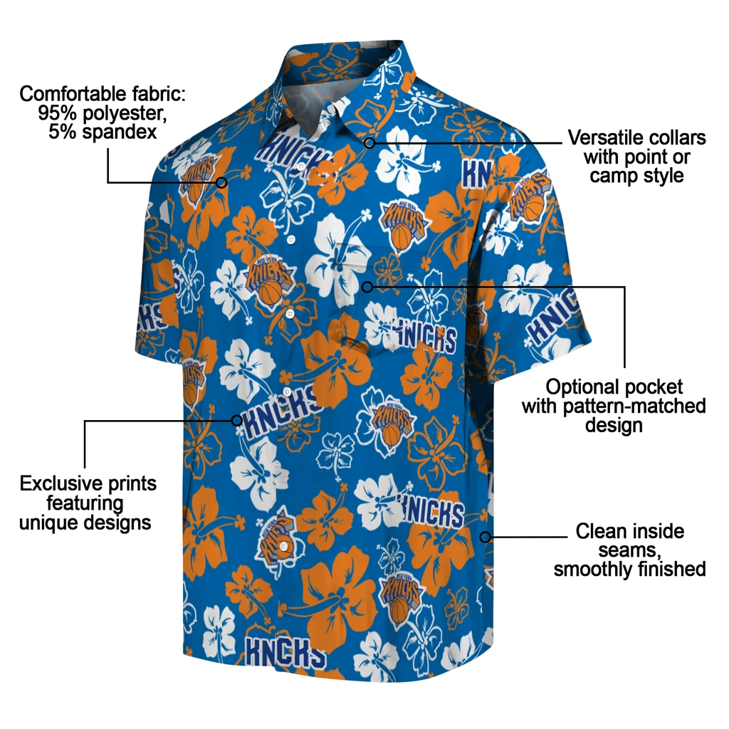 New York Knicks Hawaiian Shirt - Hibiscus Flower Design new york knicks hibiscus bloom blue hawaiian shirts new arrival