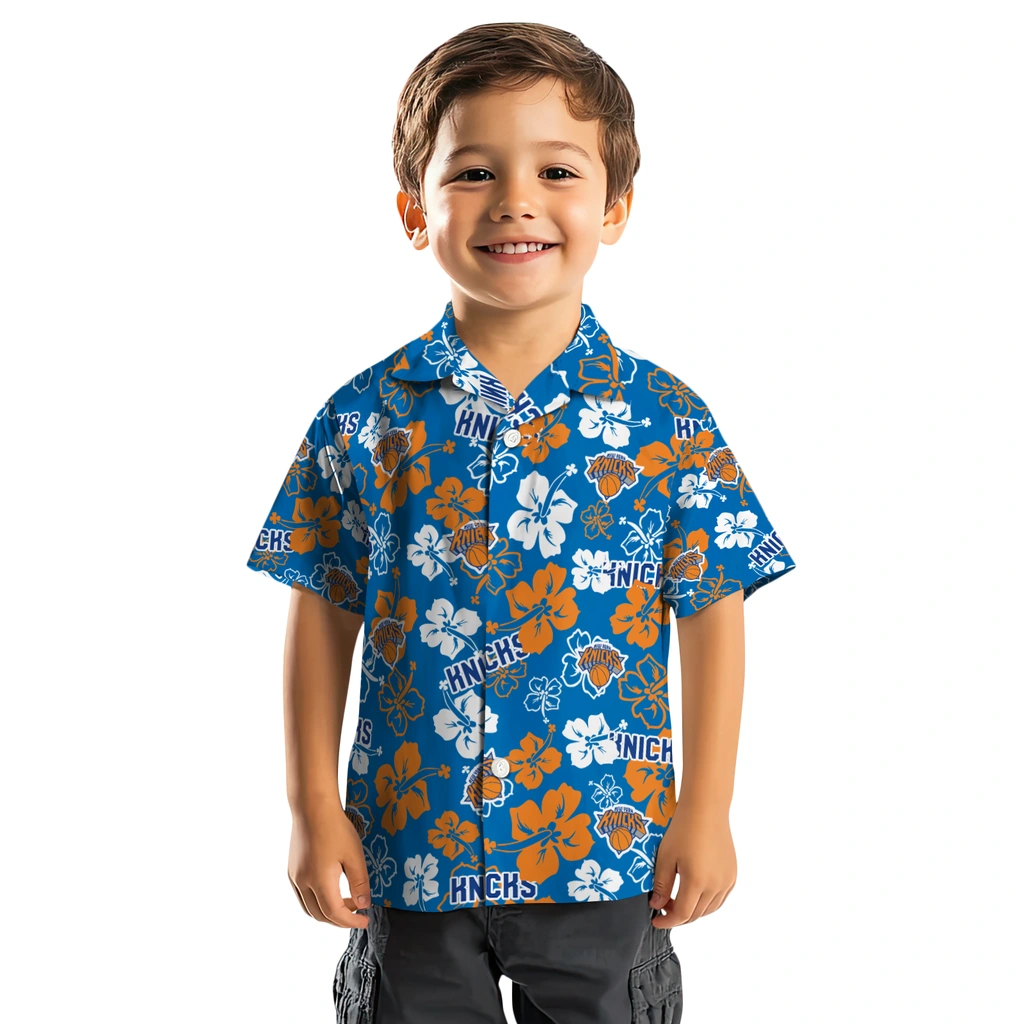 New York Knicks Hawaiian Shirt - Hibiscus Flower Design new york knicks hibiscus bloom blue hawaiian shirts top rated