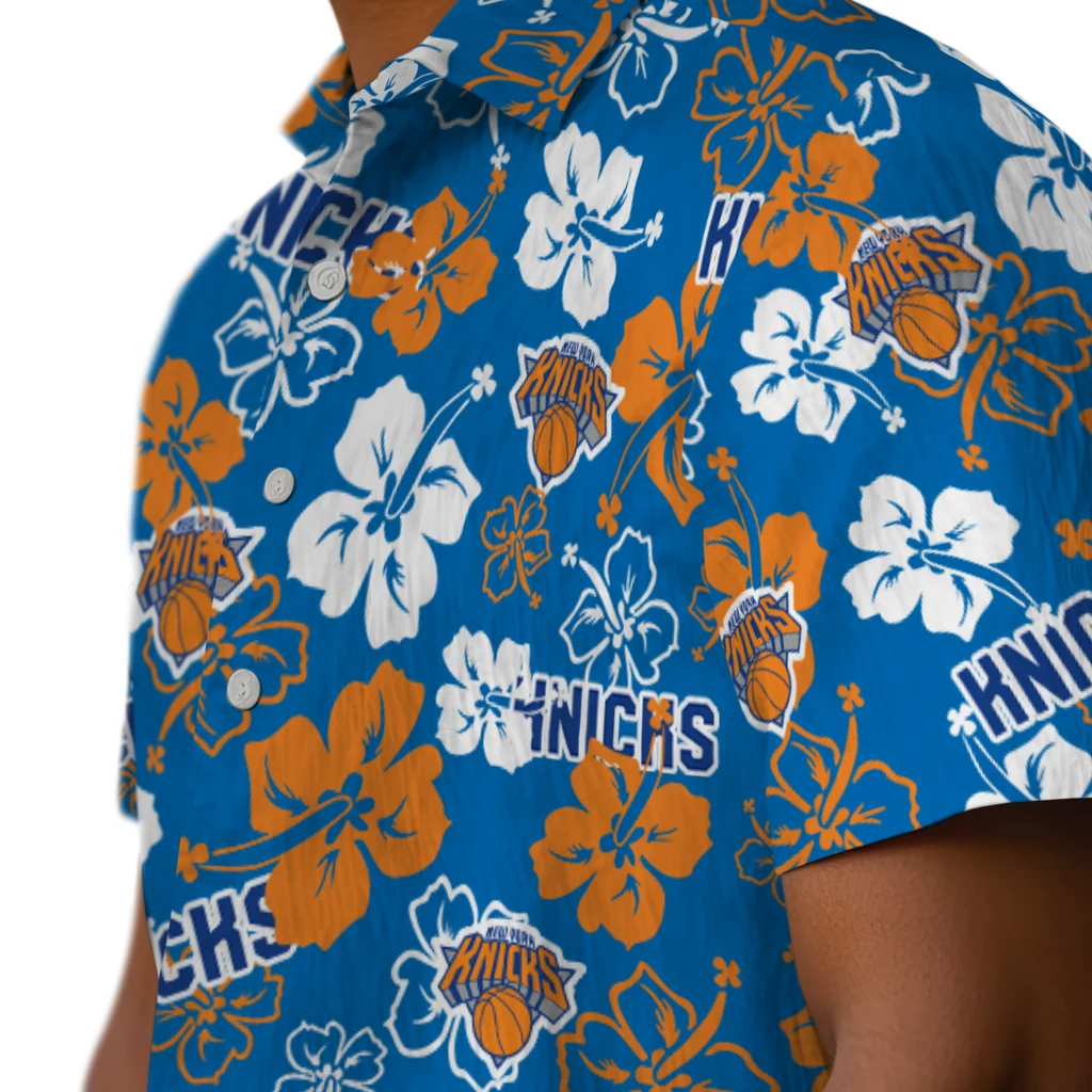 New York Knicks Hawaiian Shirt - Hibiscus Flower Design new york knicks hibiscus bloom blue hawaiian shirts trendy