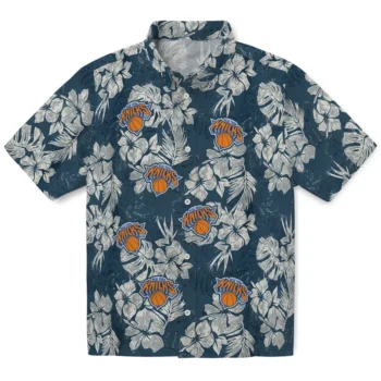 new york knicks hibiscus flowers navy blue hawaiian shirts best selling