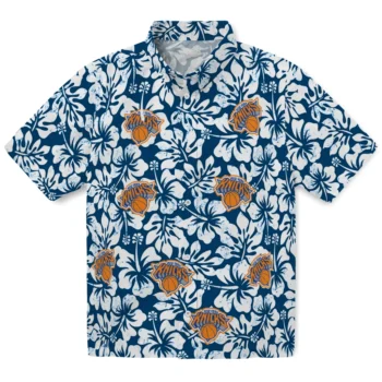 new york knicks hibiscus motif blue white hawaiian shirts best selling