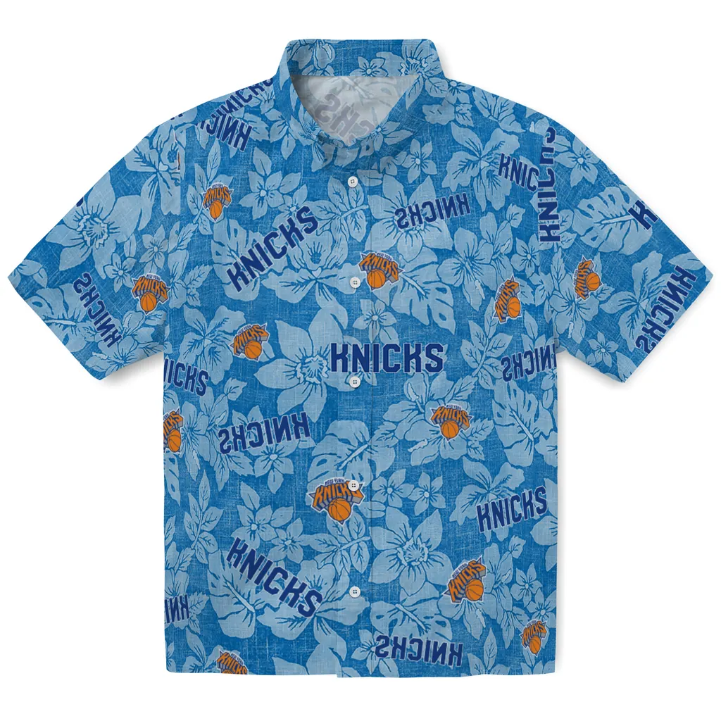 New York Knicks Hawaiian Shirt - Hibiscus Oasis new york knicks hibiscus oasis blue hawaiian shirts best selling